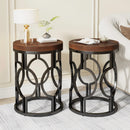 Axyaa Industrial Round End Table with Metal Frame: Small Bedside Nightstand for Living Room