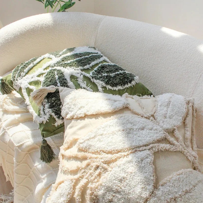 Axyaa Tufted Cushion Cover With Tassel - Mori Style Decorative Pillowcase