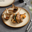 Axyaa Ceramic Steak Plate with Handle & Seasoning Dish - Set of 2
