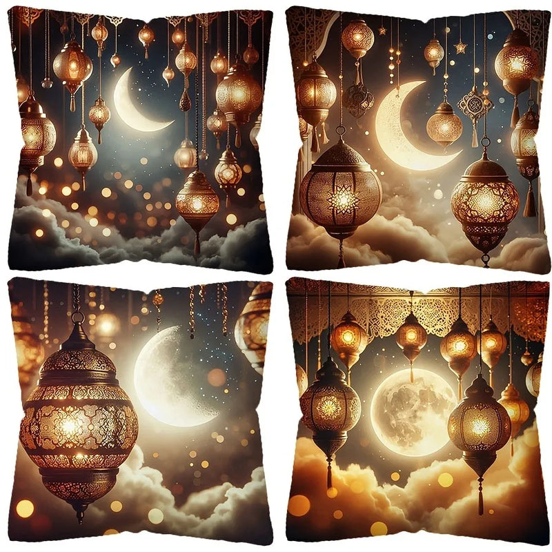 Axyaa Ramadan Pillow Cover: Fasting Lamp & Crescent Moon Design