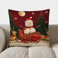 Axyaa Snowman Sleigh Ride Christmas Pillow Cover for Sofa, Bedroom, Car