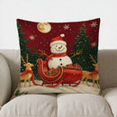 Axyaa Snowman Sleigh Ride Christmas Pillow Cover for Sofa, Bedroom, Car