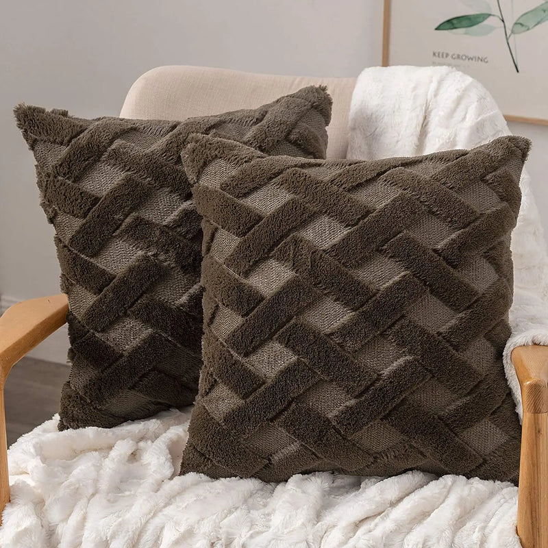 Rustic Embroidered Faux Wool Pillowcase for Sofa Living Room by Axyaa