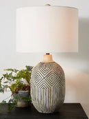 Axyaa Antique Carved Table Lamp for Living Room, Bedroom, Study - Handmade Warm Wabi Sabi Style