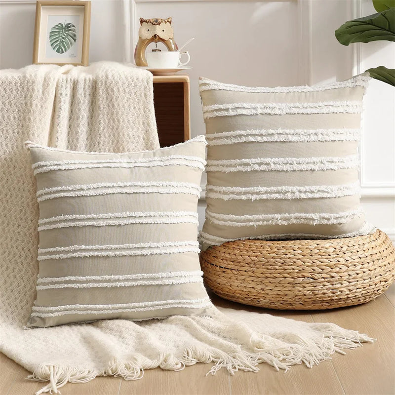 Axyaa Boho Striped Cushion Cover 50x50cm Cotton Linen Pillow Case