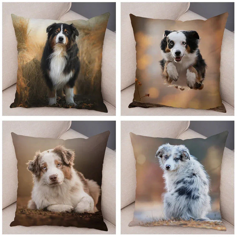 Axyaa Australian Shepherd Pillow Cover - Cute Dog Animal Cushion