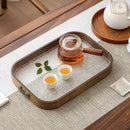 Axyaa Bamboo Tea Tray with Acrylic Handle for Home and Hotel Décor