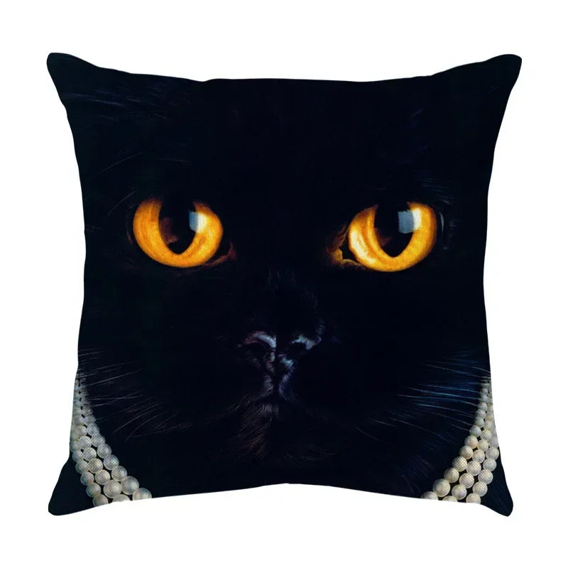 Axyaa Black Cat Cartoon Decorative Cushion Cover