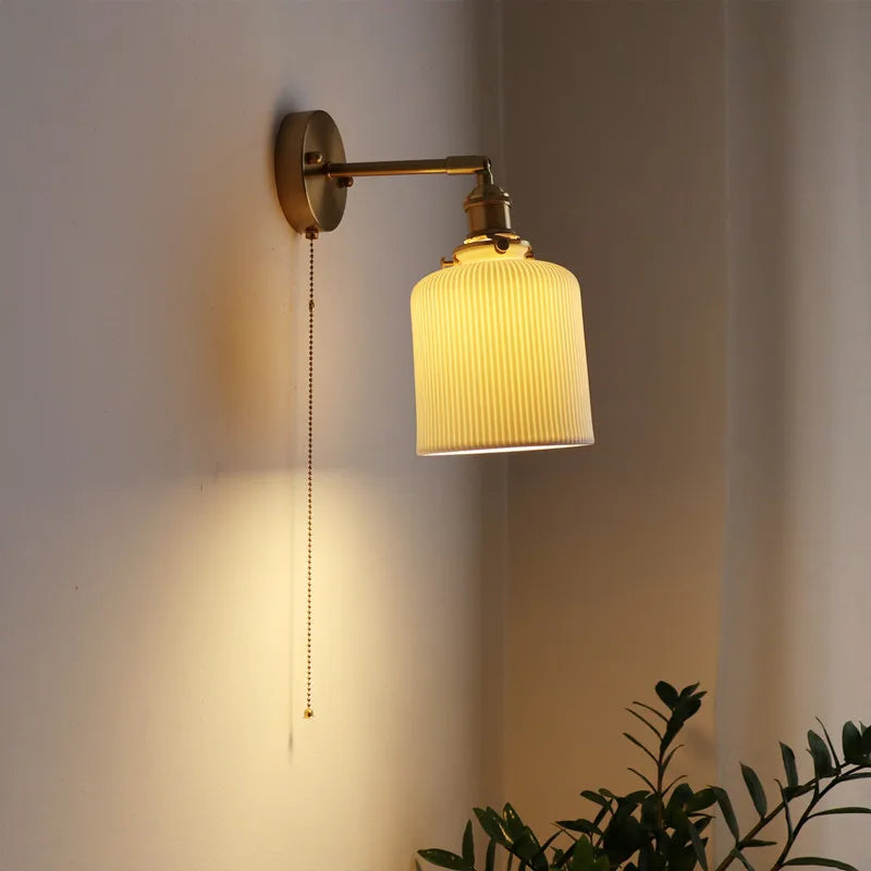 Axyaa Nordic LED Wall Sconce Ceramic Pull Chain Switch Light Fixture