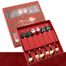 Axyaa Christmas Cutlery Set: Glod Spoon Fork, Elk & Tree Decoration, Dessert Scoop.