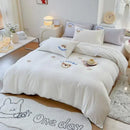 Axyaa Cute Bear & Sheep Embroidery Bedding Set | Soft Skin-Friendly Duvet Cover Set