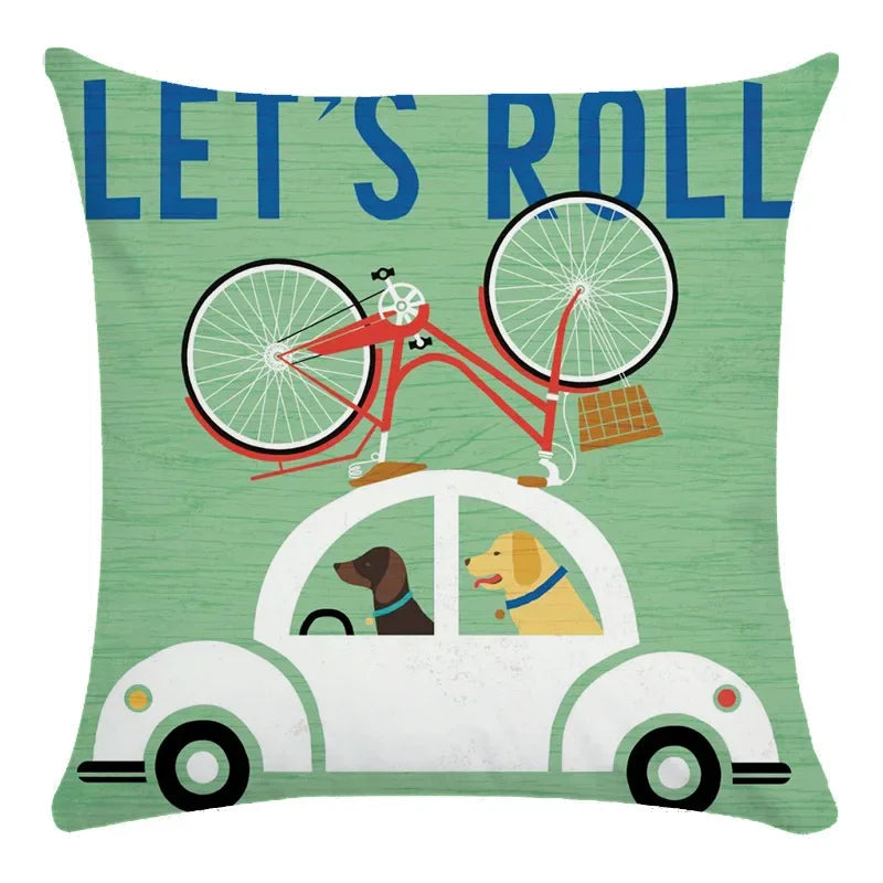 Funny Dog Driving Pattern Cushion Cover - Axyaa Decorative Pillow Case