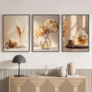 Axyaa Beige Flower Wall Art Set - Modern Canvas Posters for Home and Office