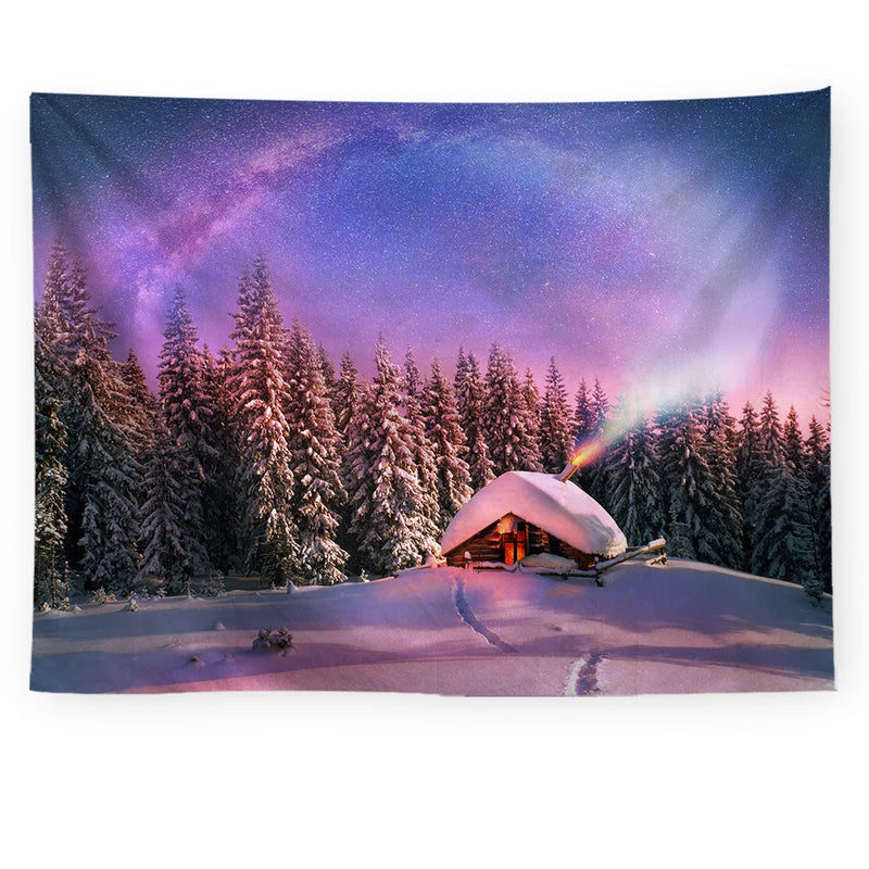 Axyaa Snowy Forest Tapestry Tree Wall Hanging for Home Decor
