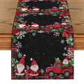 Axyaa Christmas Dwarf Gift Table Runner Holly Poinsettia Farmhouse Decor