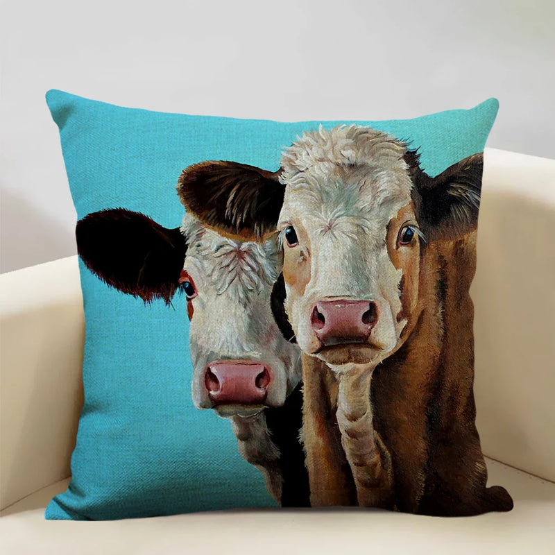 Axyaa Cattle and Sheep Cushion Cover for Home Decor - 45x45cm Linen Pillow