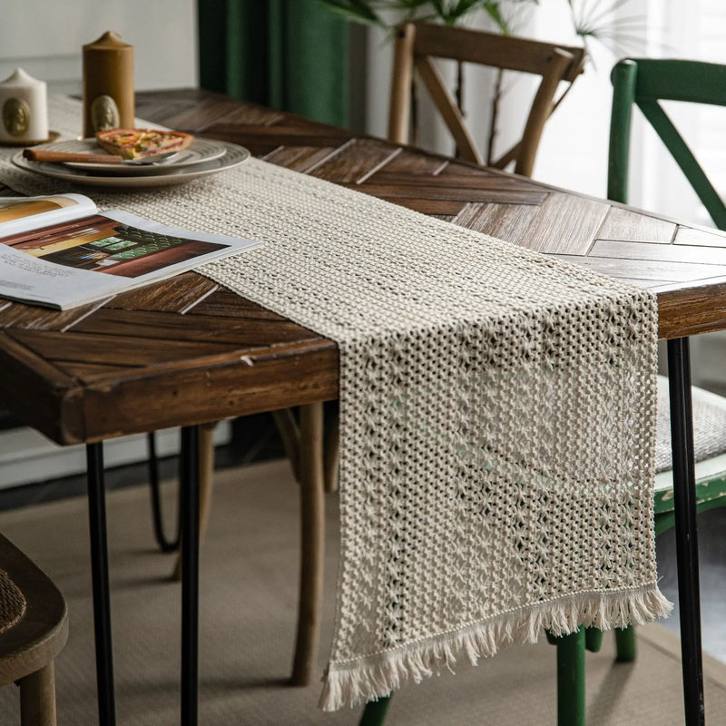 Luxury Green Solid Woven Table Runner by Axya - American Holiday Home Decor