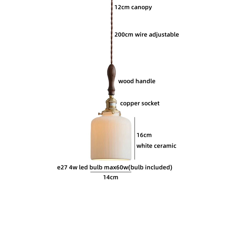Axyaa Ceramic Pendant Light Wood White LED Lamp for Living Room & Cafe