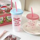 Axyaa Cute Plastic Water Cup with Lid and Straw, Large Capacity, Reusable