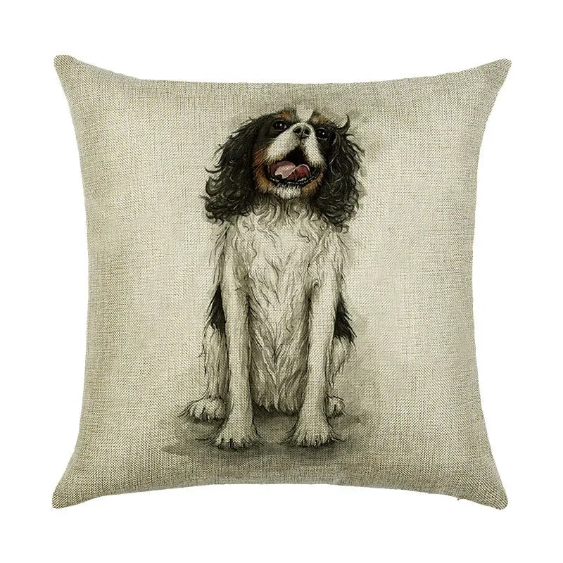 Cute Dog Watercolor Linen Cushion Cover 45*45cm - Axyaa