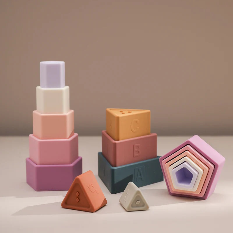 Axya Silicone Color Block Stacking Toy with Music - 5PCS Baby Building Blocks