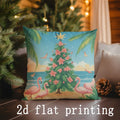 Axyaa Christmas Tree Beach Flamingos Pillow Cover - Rectangular Cushion