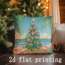 Axyaa Christmas Tree Beach Flamingos Pillow Cover - Rectangular Cushion