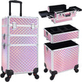 Axyaa 3-in-1 Rolling Makeup Case with Large Capacity and Lockable Wheels