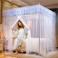Axyaa Embroidery Lace Pleated Bed Net Canopy: Romantic Queen Double Bed Net, Stainless Steel Bracket Excluded