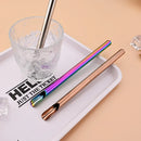 Axyaa 8Pcs Stainless Steel Bubble Tea Straw Set Smoothie Spoon Shaped Straw