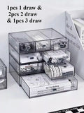 Acrylic Desk Organizer Drawer Set by Axyaa: Transparent Desktop Storage for Stationery & Books