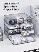 Acrylic Desk Organizer Drawer Set by Axyaa: Transparent Desktop Storage for Stationery & Books