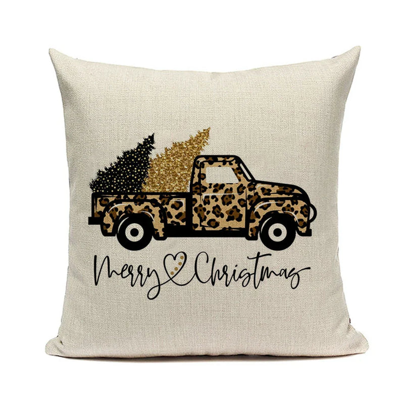 Axyaa Christmas Pickup Trucks Linen Cushion Covers 45x45 for Modern Home Decor