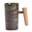 Axyaa Stoneware Coffee Mug with Wooden Handle, Vintage Handmade Kiln Baked Cup