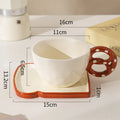 Axyaa Ceramic Bread Coffee Mug Set with Saucer - Big Easy Drinking Cups