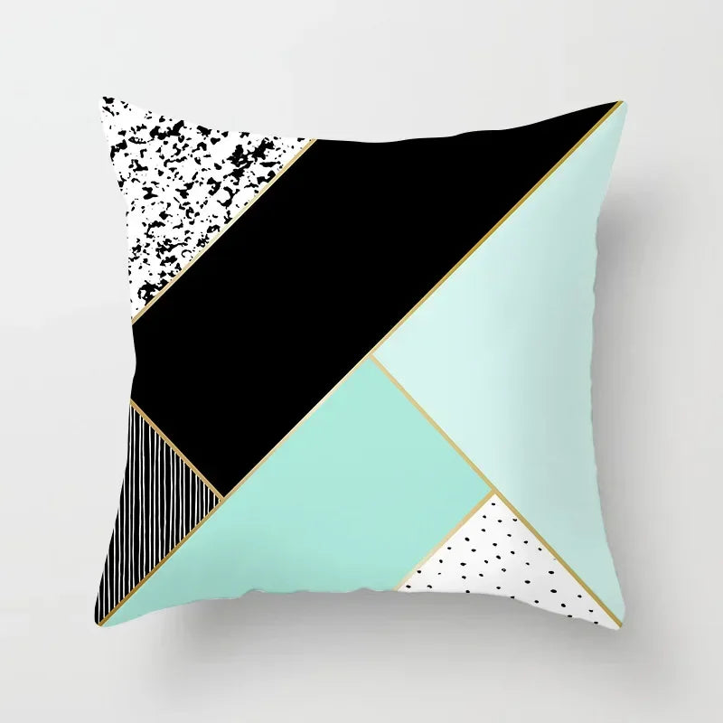 Light Blue Green Mint Geometric Print Boho Pillowcase Set by Axyaa