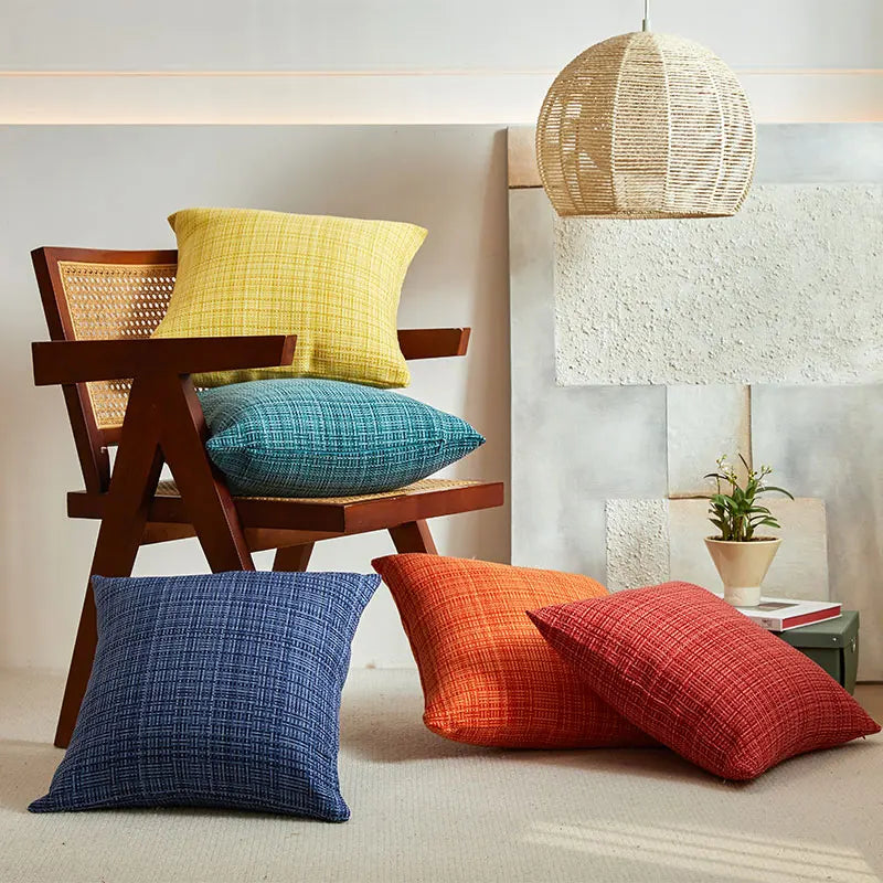 Orange Waterproof Cotton Linen Pillow Cover for Home Sofa Decor by Axyaa