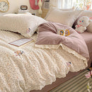 Axyaa French Lace Double Four-Piece Bedding Set with Wrinkled Yarn - 3-Piece Optional