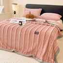 Axyaa Striped Faux Rabbit Fur Blanket: Warm Plush Sofa Throw for Autumn & Winter