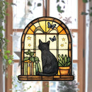 Axyaa Black Cat Hanging Decor, Arch Window with Butterfly/Stars Design
