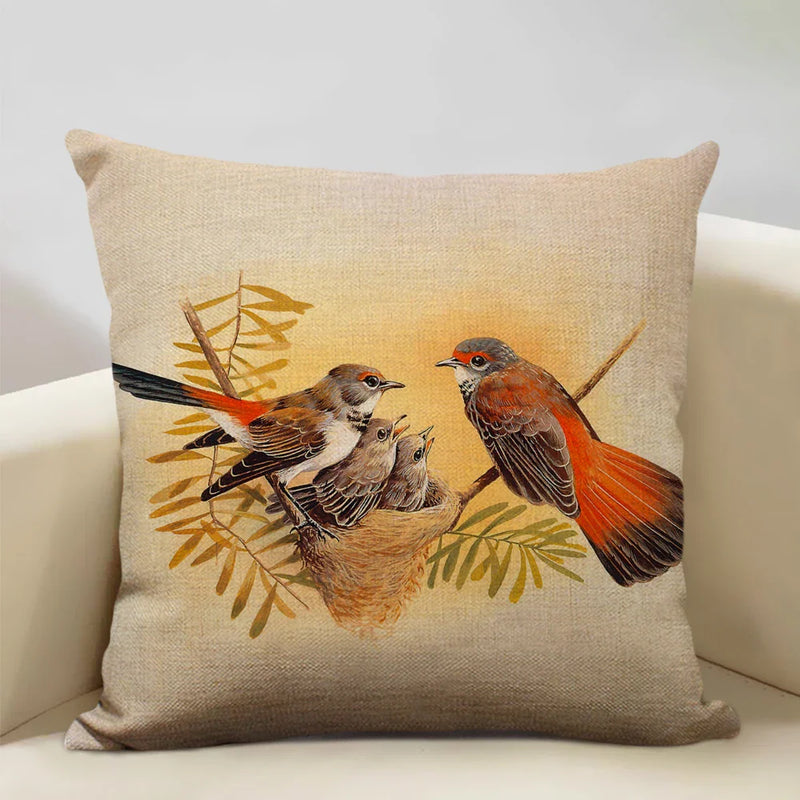 Axyaa Bird Parrot Sofa Cushion Cover 45x45cm Linen Pillowcase for Home & Hospitality