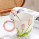 Axyaa Tulip Flower Ceramic Mug: 3D Design, Creative Relief, Ins Style, Coffee Cup