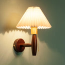 Axyaa Fabric LED Wall Sconce Walnut Wood Lamp for Bedroom Living Room