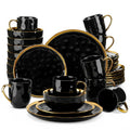 Axyaa Black Porcelain Dinnerware Set with Gold Trim - 16/32 Piece Tableware