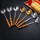 Axyaa Stainless Steel Colander Spoon with Wooden Handle