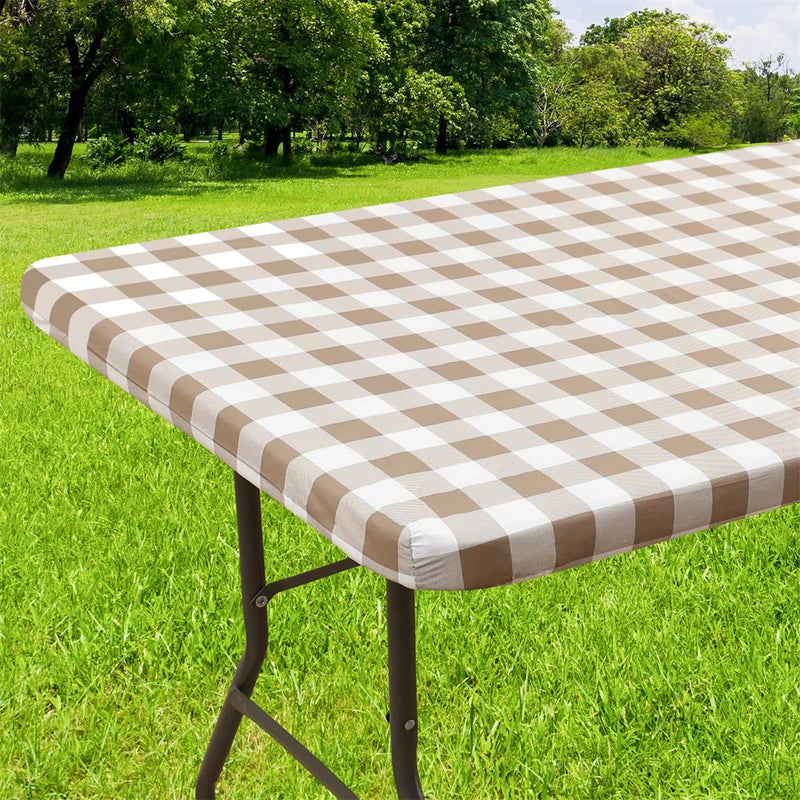 Axyaa Waterproof Stretch Vinyl Rectangle Table Cover for Home Parties and Outdoor Activities