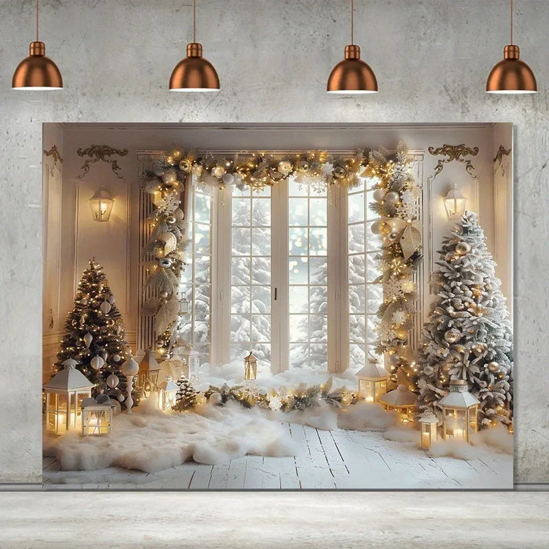 Axyaa Winter Wonderland Wall Tapestry Snow Scene Christmas Tree Decor