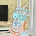 Axyaa Glass Water Bottle with Straw and Lid - 450ml, BPA-Free, Cute Design
