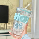 Axyaa Glass Water Bottle with Straw and Lid - 450ml, BPA-Free, Cute Design