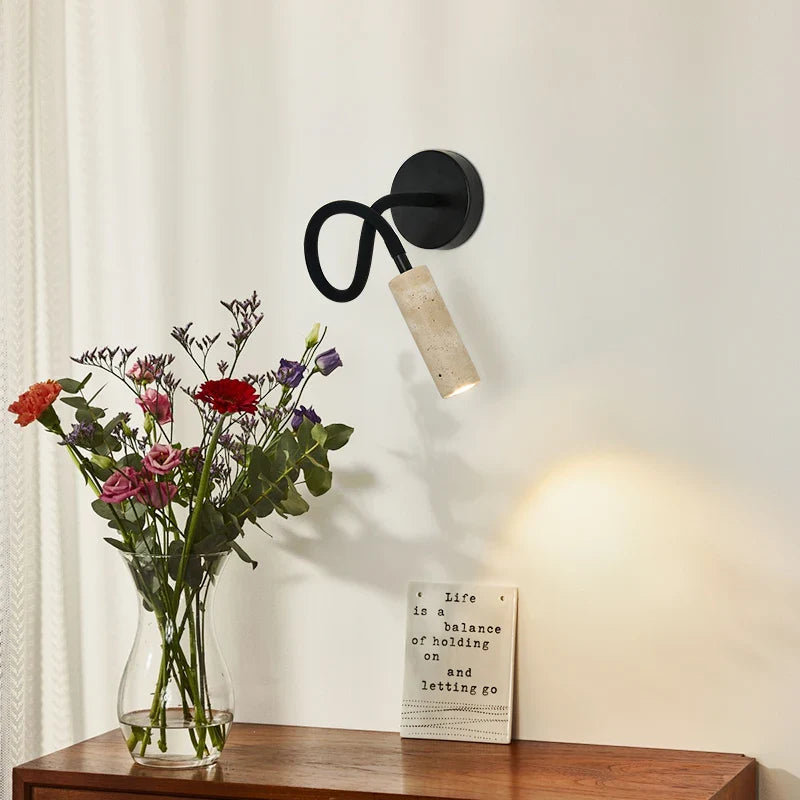 Axyaa Nordic LED Wall Lamp Bedroom Bedside Up Down Rotate Black Iron Stone Mirror Light